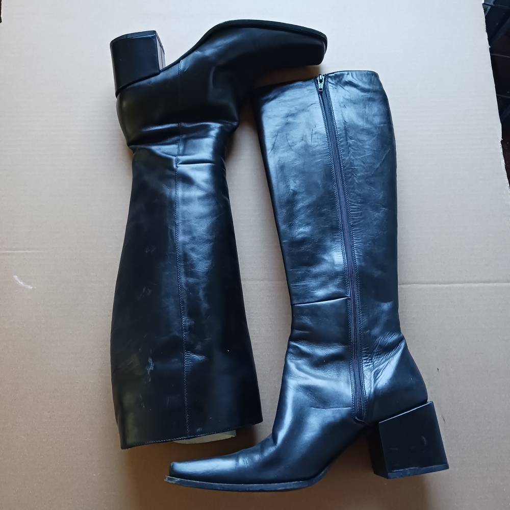 Vero Cuoio Women Over The Knee Boots  Leather  Black SZ7 Used Sole Made In Italy